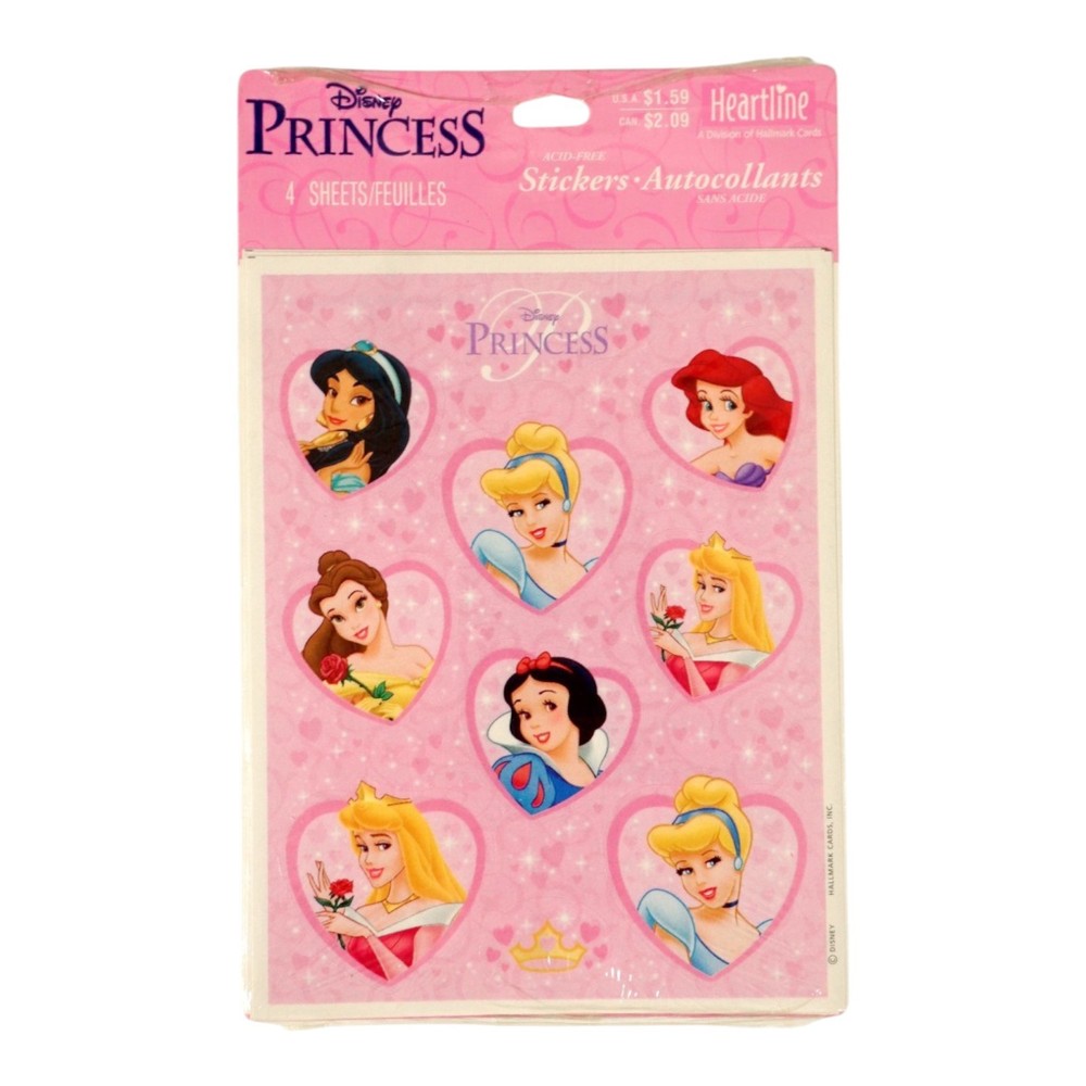 Disney Princess Heartline Hallmark Stickers NOS Sealed 4 Sheets Cinderella Belle