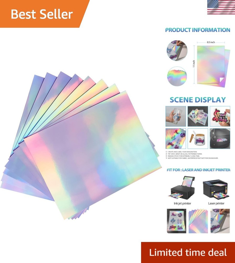 50 Sheets Holographic Sticker Paper, Printable Vinyl Sticker Paper for Ink Je…