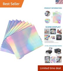 50 Sheets Holographic Sticker Paper, Printable Vinyl Sticker Paper for Ink Je…