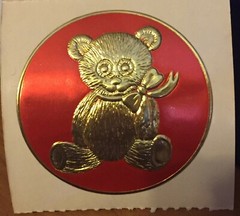 VINTAGE Stickers Shiny Embossed Red Gold Teddy BEARS LOT of 10