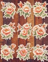 Peach Peony and Hummingbird Vinyl Stickers Set Scrapbooking Laptop Waterbottle