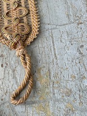 25×3 Antique French Gold Silk Passementerie Trim Tieback c1900 Ornate Handwoven