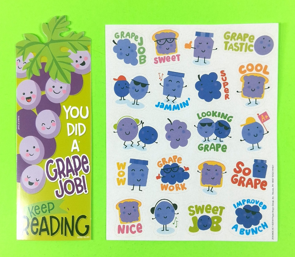Eureka Grape Scented Scratch & Sniff Bookmark & Sticker Sheet Set Retired