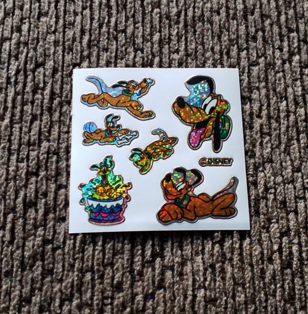 Vintage Stickers – Lg. Square Vending Glitter DISNEY PLUTO Mod -Great Condition!