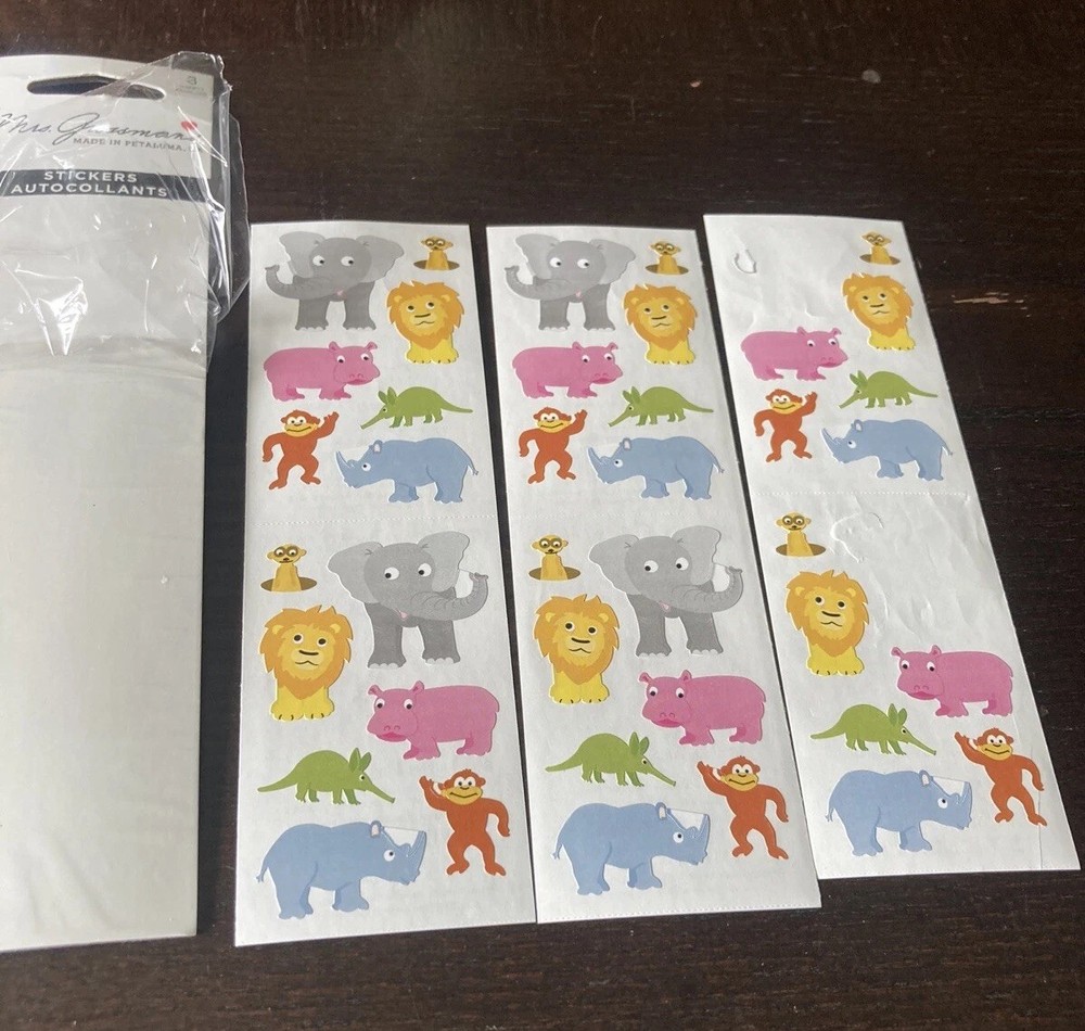 Mrs Grossman’s Stickers Chubby Jungle Animals Safari Lion Elephant Rhino Monkey