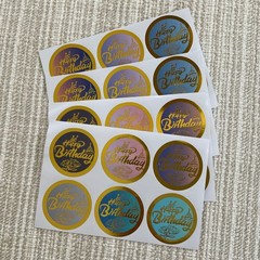 24 Happy Birthday Stickers, 2” Metallic Gold Foil Envelope Seals, Gift Labels
