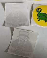 15 Vintage Stickers «I MET, HUGGED A Clown Today» Dinosaur & Clown (Dragon? OOAK