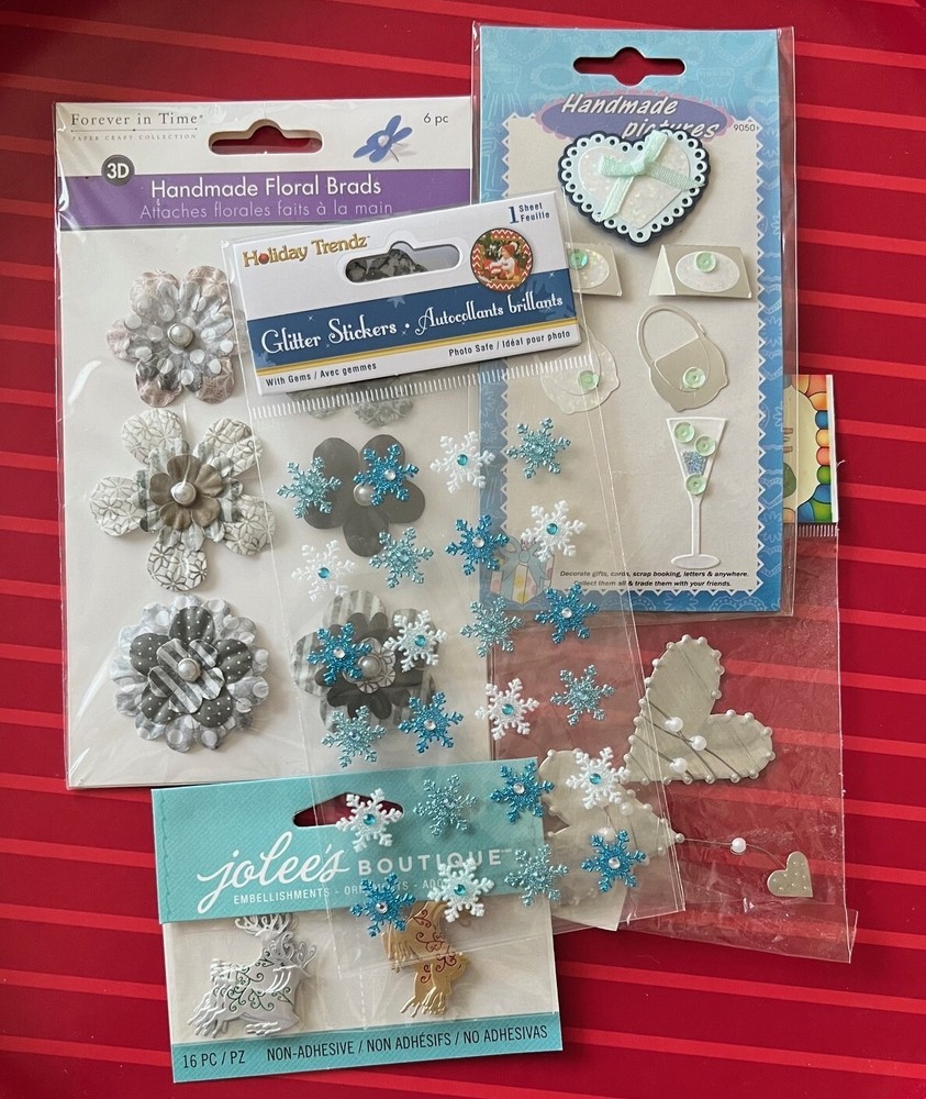 LOT OF BLUE & SILVER STICKERS & EMBELLISHMENTS – #362
