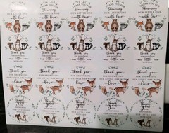 300 2″ Woodland Animal Thank You Baby Shower Favor Labels Round Stickers