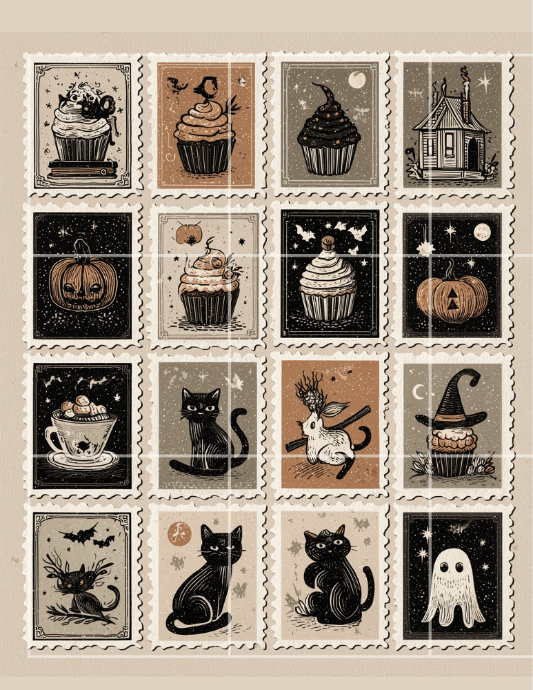 Halloween Stamps Clipart Collage Supply Scrapbook Junk Journal Kit Card Toppers