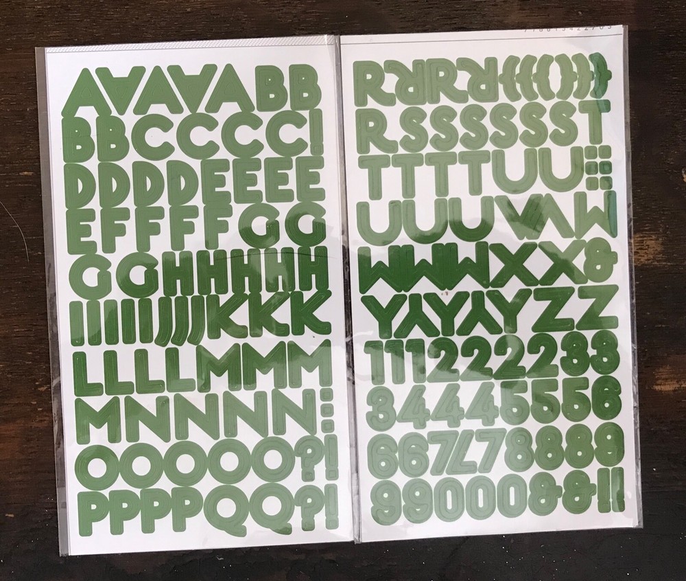 Green Letter/Alphabet + Number Stickers Scrapbook/other paper hobbies — 3 Sets
