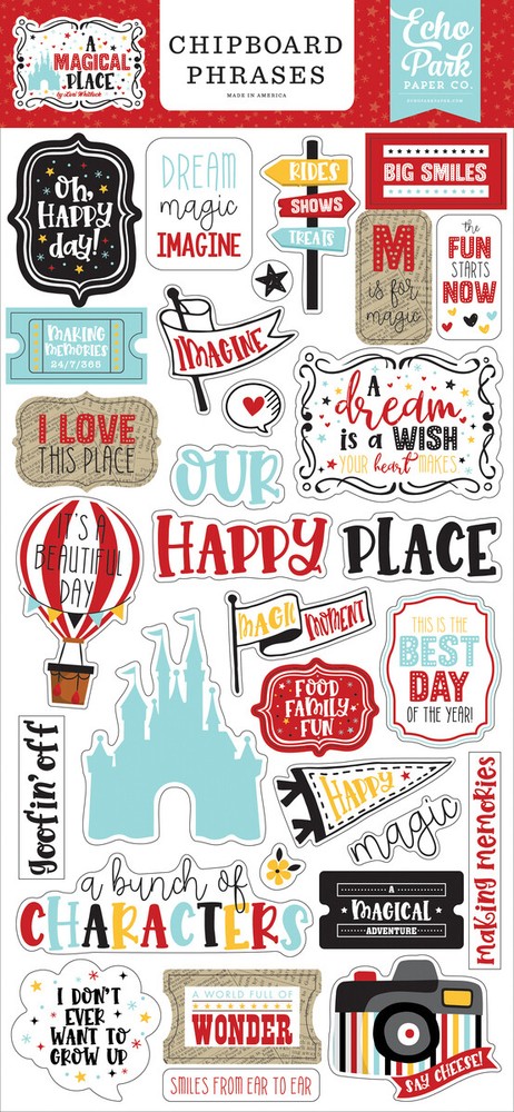Echo Park Paper A MAGICAL PLACE 6×13 Sheet of Chipboard Phrases