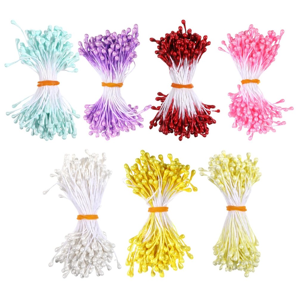 Matwsec 1050 Pcs 3mm Flower Stamens, Pistil Matt Pearl Stamen Small, Colorful