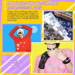 Geosar 120 Pcs 4 Sizes Star Patches Iron On Rhinestone Adhesive Sequin Glitter
