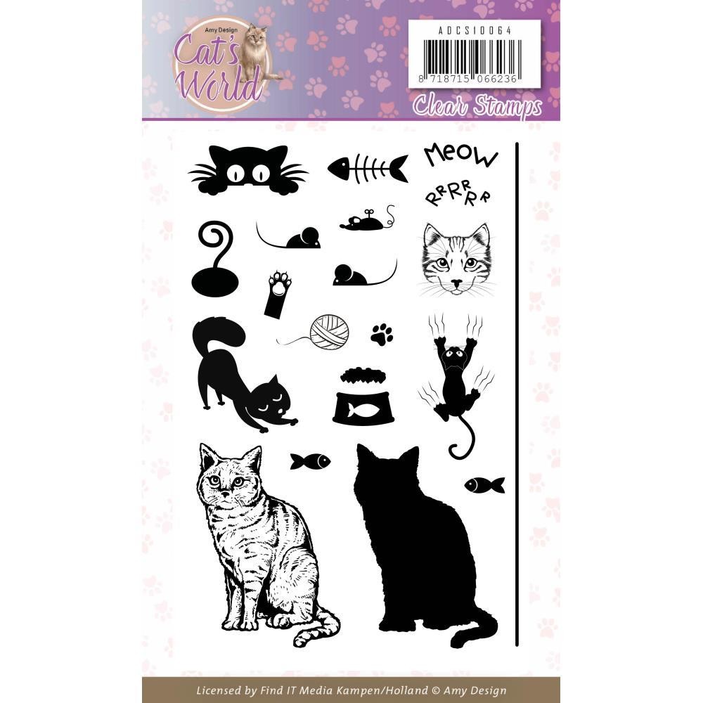 Find It Trading Amy Design Clear Rubber Stamp set CAT’S WORLD CATS free USA ship