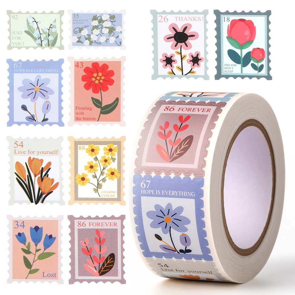500PCS Flower Stamp Stickers 10 Styles Cartoon Floral Colorful
