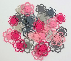 Lacy Flowers Paper Die Cut Embellishments scrapbooking 20 pc Grey Pink