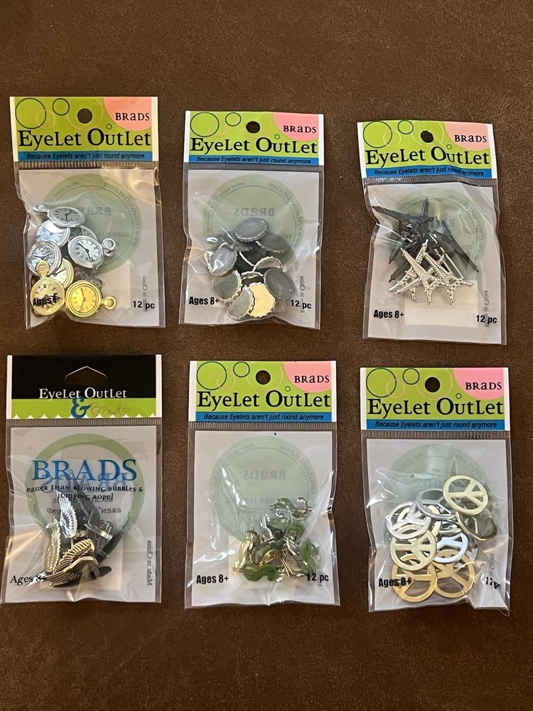 Eyelet Outlet Brads Lot of NEW 6 packs Card Making Scrapbooking Gold Silver