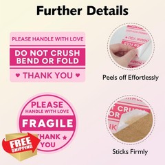 Bueake Pink+red 600 PCS Fragile Shipping Stickers
