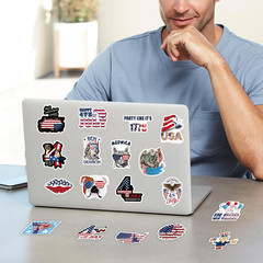 4Th of July Stickers, 100 PCS Patriotic Stickers, American Flag Sticker, Self-Ad