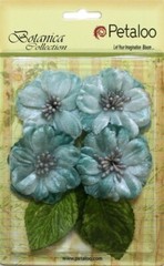 4 Vintage VELVET Peony TEAL BLUE 55-60mm + 3 Leaves VELVET – Botanica Pet L4f