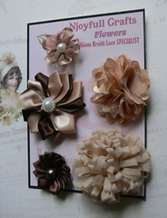 CHAMPAGNE BROWN 5 Flower Mix Organza Lace Satin HANDMADE 35-65mm HMI-6 NJC