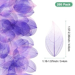 200-Pack Skeleton Leaves, Natural Rubber Leaves Vein[4-6cm, Pink, Purple]