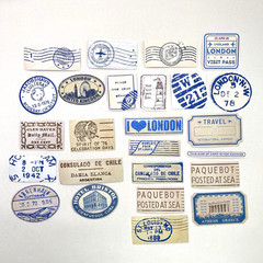 Travel Air Mail Stickers Cancel Stamp Vintage Style Collage Junk Journal