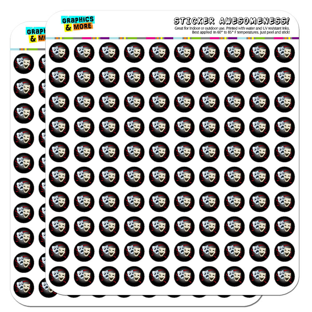 Drama Comedy Tragedy Masks Theater 0.5″ Scrapbooking Crafting Stickers