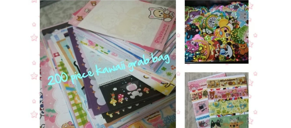 Kawaii 200 piece stationery grab bag – memo sheets, sticker flakes, tape samples