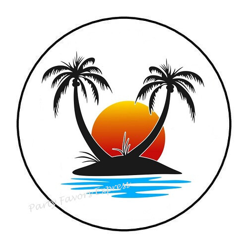 30 SUNSET PALM TREES ENVELOPE SEALS LABELS STICKERS PARTY FAVORS 1.5″ ROUND