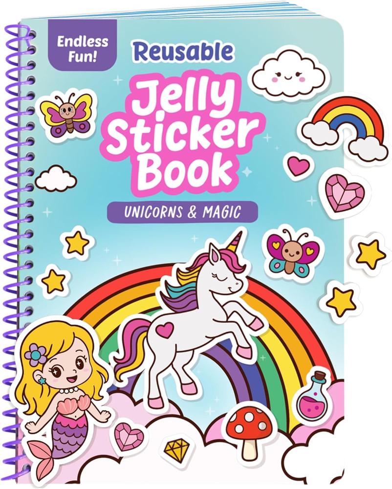 Unicorn Sticker Book – 50 Reusable Stickers, Travel Activities for Ages 3-5