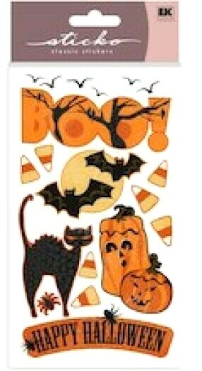 HALLOWEEN Boo Bats Black Cat Pumpkin Jack o’lantern Candy Corn Sticko stickers