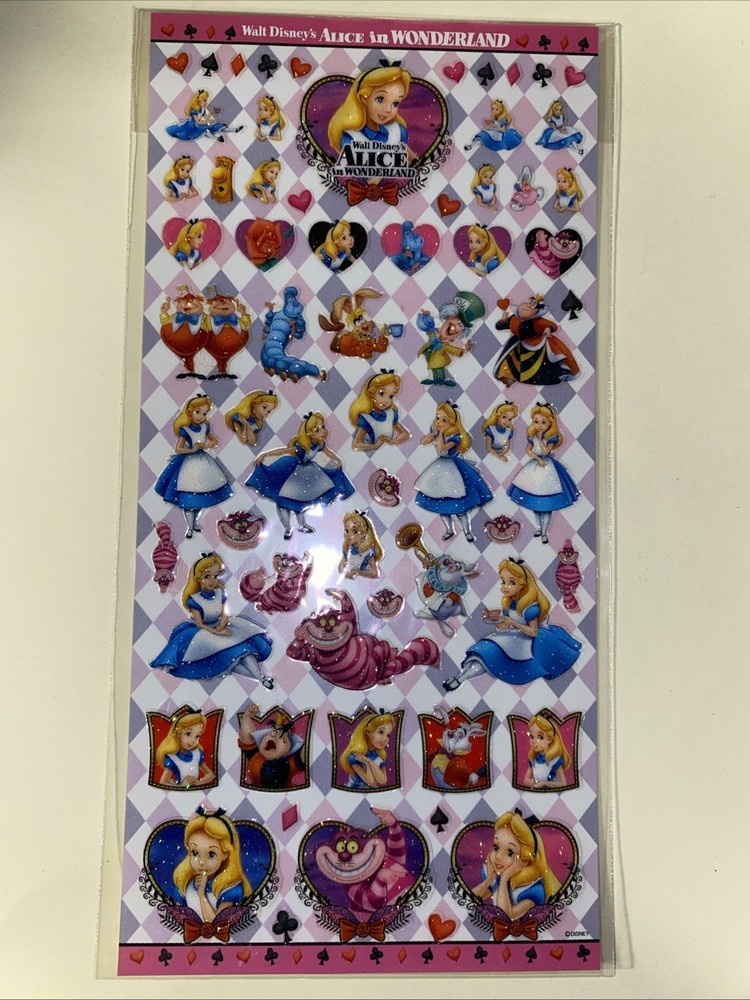 Vintage ALICE IN WONDERLAND Glittery Sticker Sheet RARE
