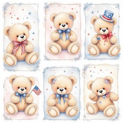 Patriotic Teddy Bear Decoupage Rice Paper For Ornament-Wood Art A4 1 Sheet