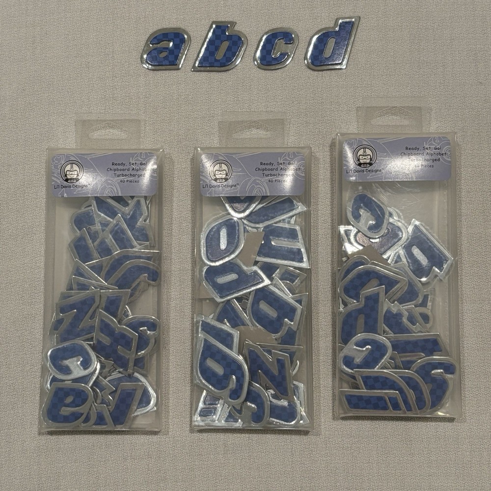 Lil Davis Chipboard Alphabet Letters Ready Set Go Collection Blue Check