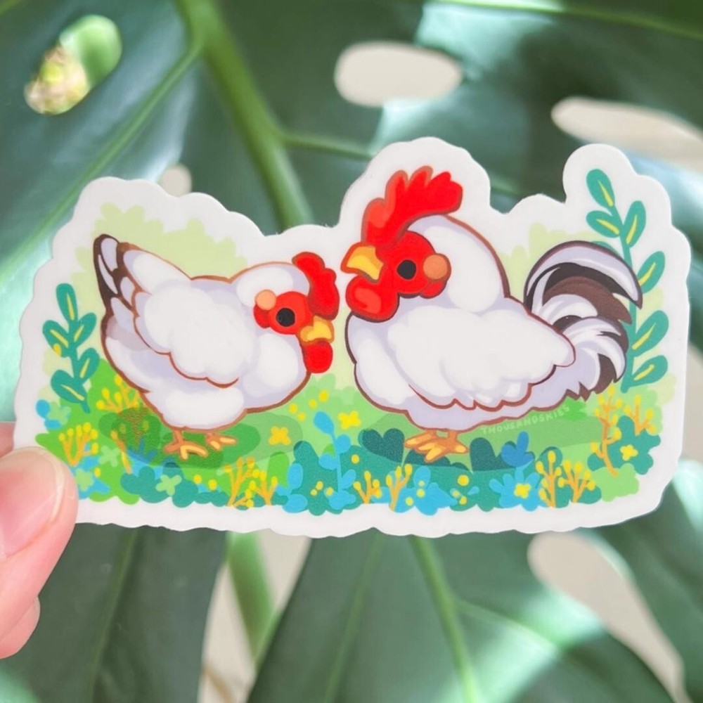 White Rooster and Hen Sticker – Waterproof Vinyl – Chickens – Farm Animals