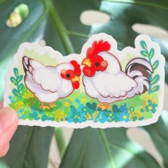 White Rooster and Hen Sticker – Waterproof Vinyl – Chickens – Farm Animals
