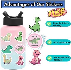 100Pc Kids Cute Dinosaur Stickers Skateboard Water Bottle Phone Waterproof Vinyl