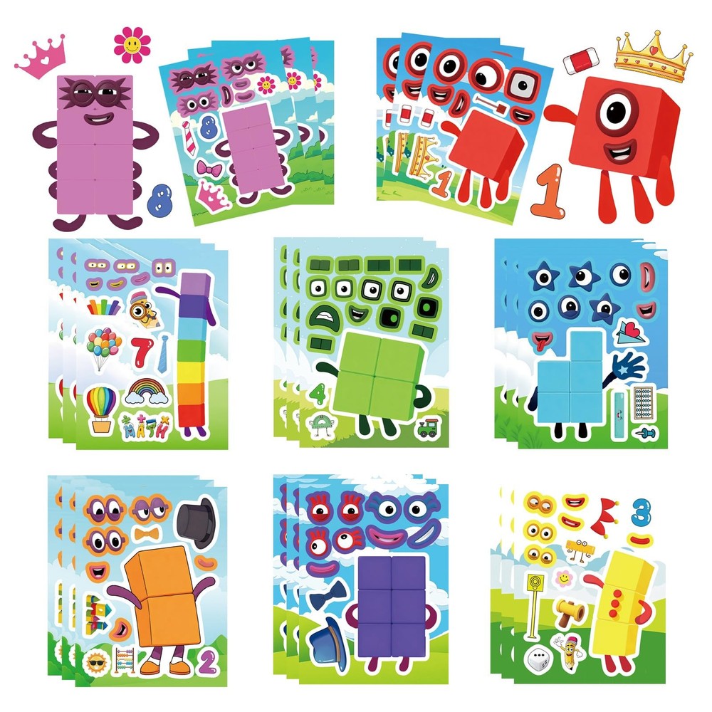 24Pcs Number Blocks Make-a-face Stickers for Kids Teens, Mixed & Matched with…