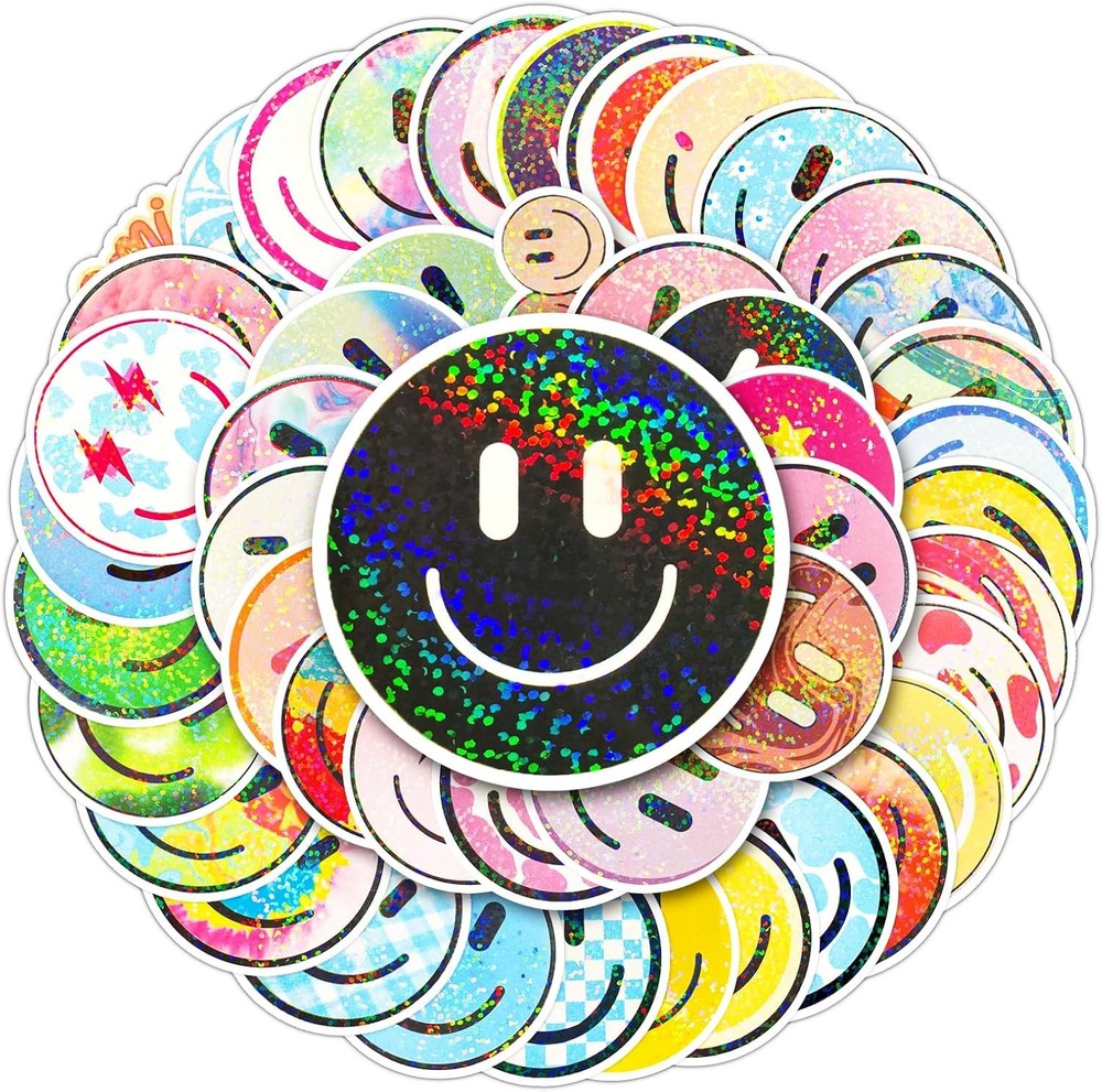 50PCS Smiling Glitter Stickers, Cute Water Bottle Stickers for Kids, for Teachin