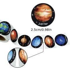500 pcs Sticker Roll 1 Inch Outer Space Planets Earth, Sun, Round Self Adhesive