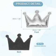 50Pcs Crown Appliques Sew on Patches, Shiny Crown Charm, Silver
