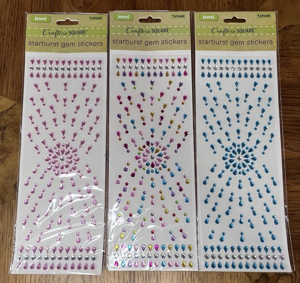 CRAFTER’S SQUARE STARBURST GEM STICKERS *SET of 3 NEW SCRAPBOOK WEDDING