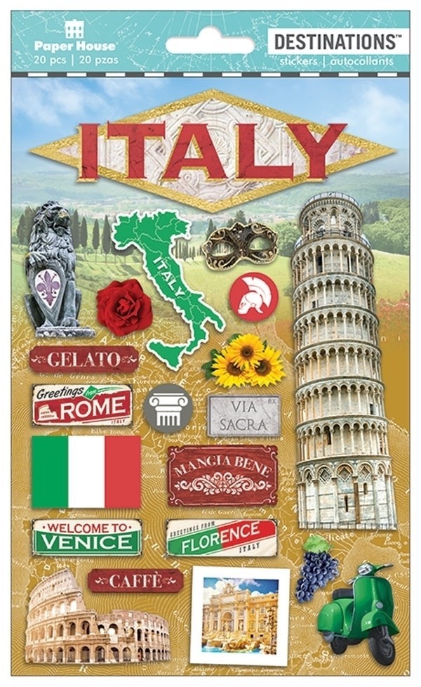 Crafts Stickers Dimensional Italy Collesium Rome Venice Cafe Scooter Grapes