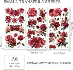 3Pcs/Set Red Rose Rub on Transfers for Furniture and Crafts 6X12 Inch Butterfly