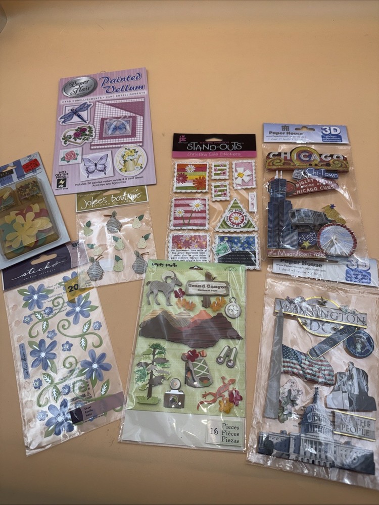 8 Pack Lot Floral/vaca Dimensional Embellishments/Stickers for Scrapbooking NIP