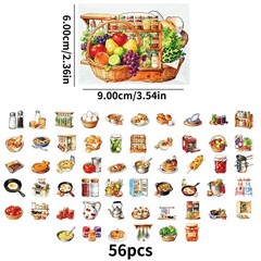 56 pcs Kitchen Food Cooking Clear PET Stickers, Vintage Bakery