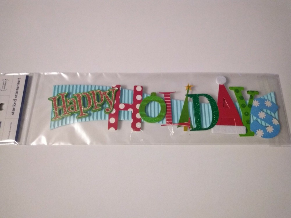 Crafts KF 3D Title Sticker Happy Holidays Stripes Dots Santa Hat Christmas Tree