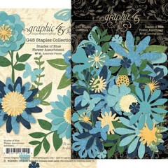 GRAPHIC 45 – STAPLES COLLECTION FLOWER ASSORTMENT – SHADES OF BLUE – 81 PIECES